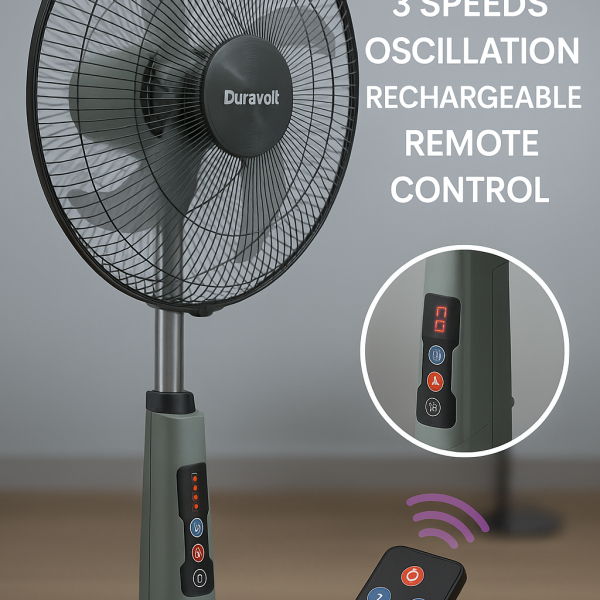 Duravolt 18" Rechargeable Fan DRF-3918 12V7Ah Battery 45W Powerful