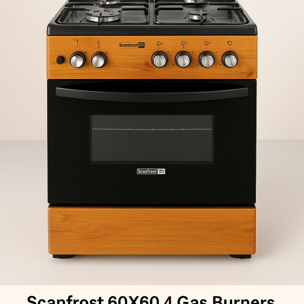 Scanfrost 60X60 4 Gas Burners With Gas Oven, Grill, Burner Ignition Wood Finish - CK6402NG