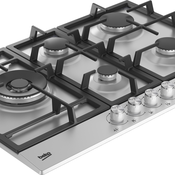 Beko 90CM Stainless Steel Gas Hob with 4 Gas Burners and 1 Wok Burner - HQAW75225 SX