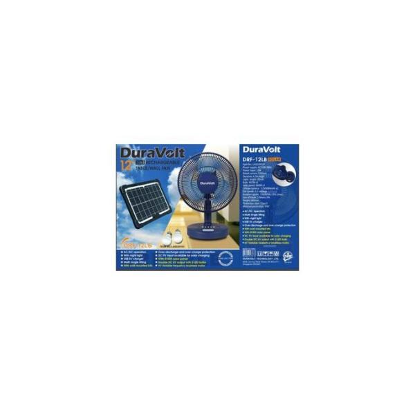 Duravolt 3in1 Rechargeable FAN DRF-12LB, With Solar Panel & LED Bulbs