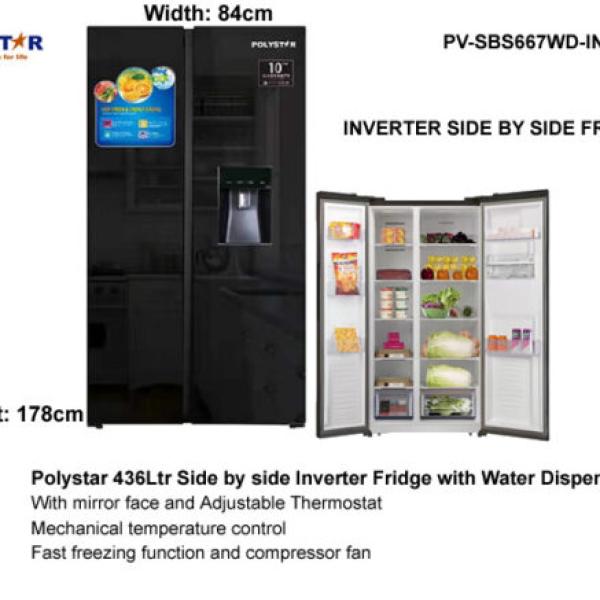 POLYSTAR 436L INVERTER SIDE BY SIDE REFRIGERATOR – PV-SBS667WD-INV